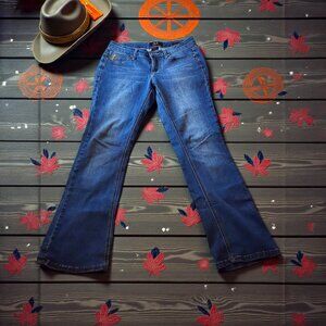 Earl Jean Slim Boot Cut Jeans Size 6 Medium Wash Stretch Embroidered Pockets